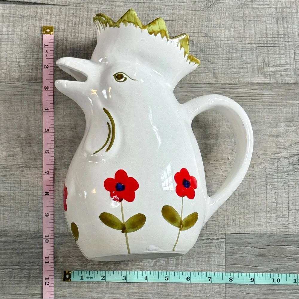Vintage Italian Hand Painted Ceramic Rooster Pitcher